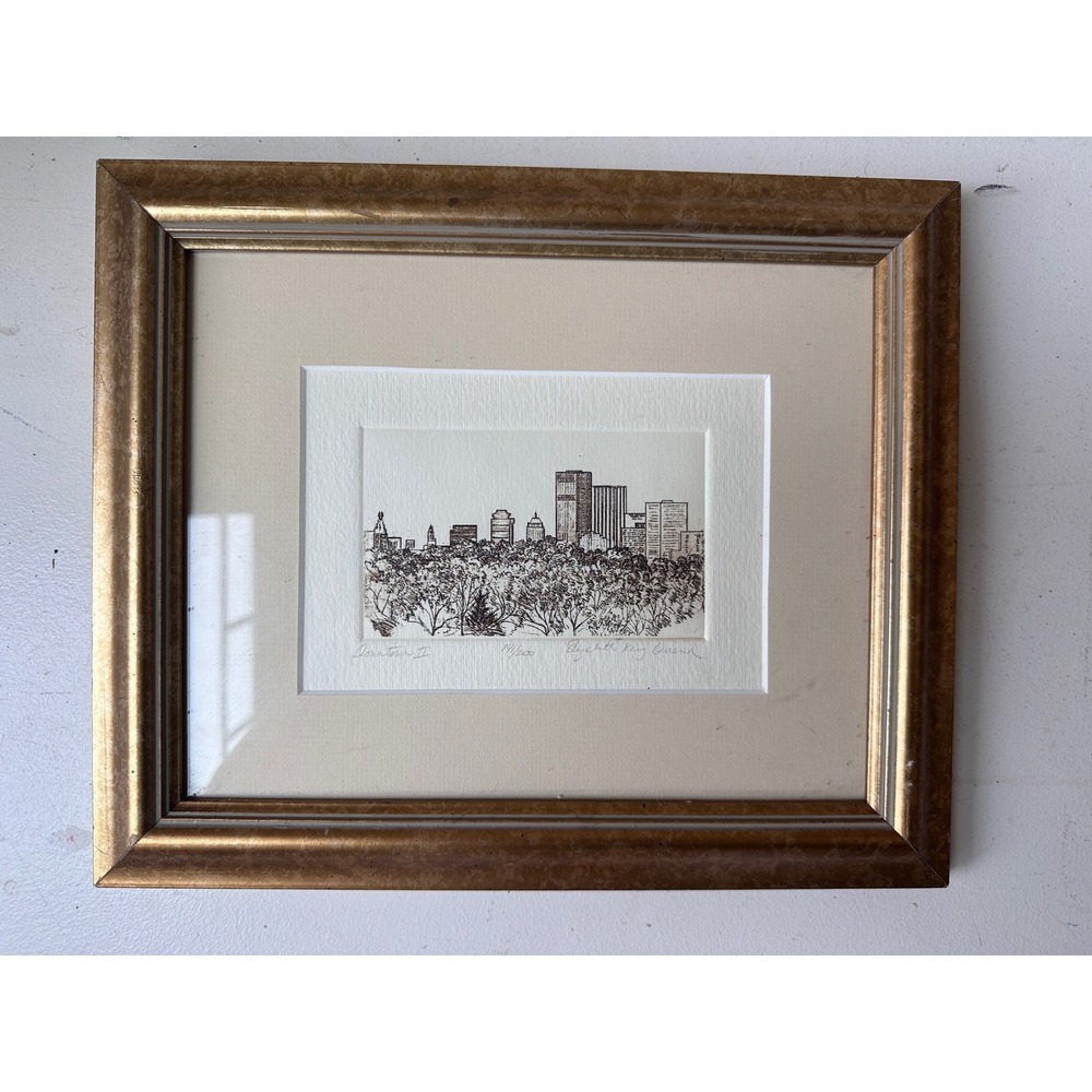 Elizabeth King Durand Etching Downtown II Rochester NY Skyline  Numbered Frame
